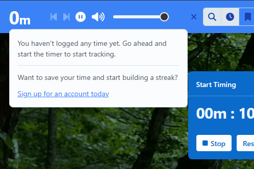 Using the navigation bar, you can check how many minutes you've logged for the day, control the playing video, and cycle through searched videos.